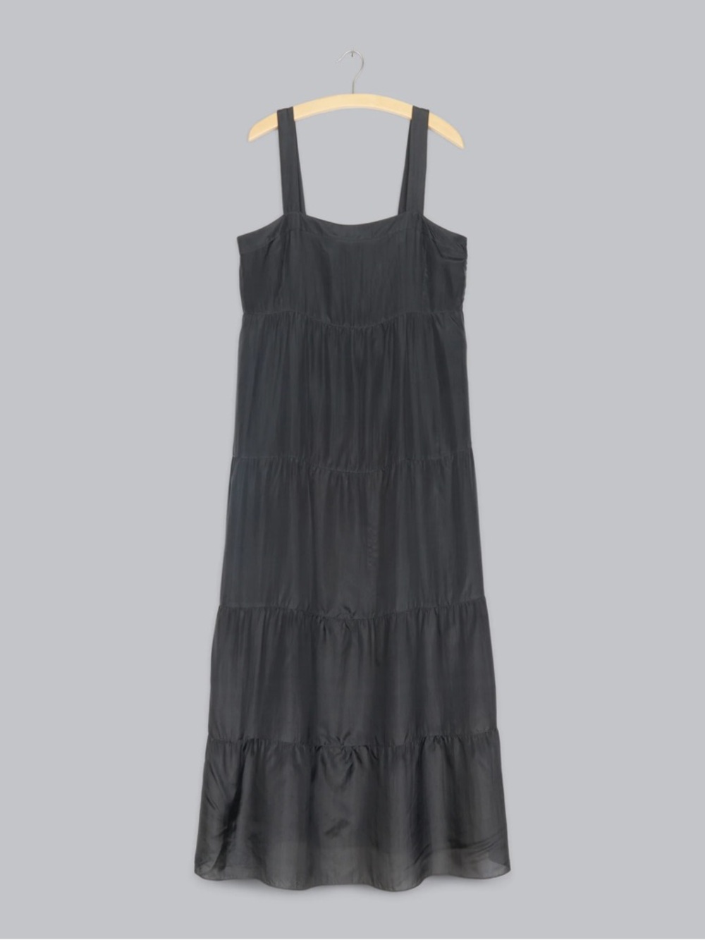 Eileen Fisher 100% Silk Black Habutai Dress Maxi Tiered Peasant summer size 2X - Picture 2 of 11